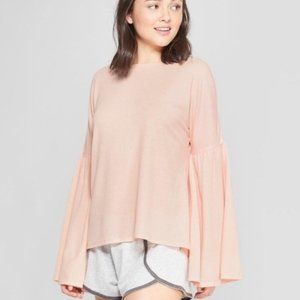 Xhilaration Women's Juniors Pink Long Bell Sleeve Pullover Sleeping Shirt